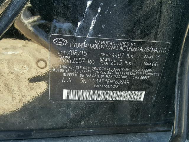 5NPE24AF4FH163949 - 2015 HYUNDAI SONATA SE BLACK photo 10