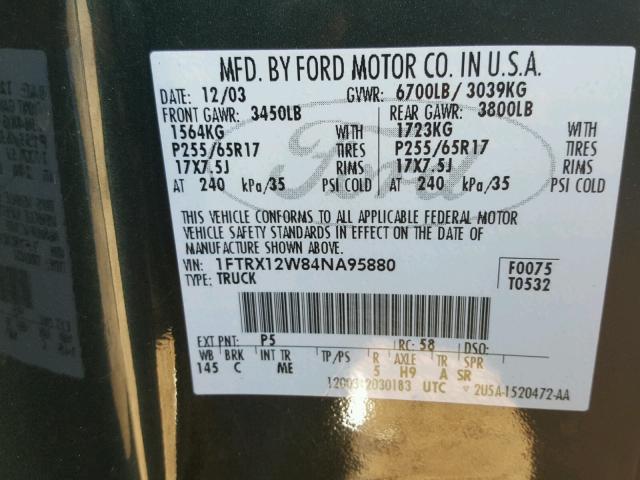 1FTRX12W84NA95880 - 2004 FORD F150 GREEN photo 10