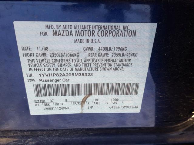 1YVHP82A295M38323 - 2009 MAZDA 6 I BLUE photo 10