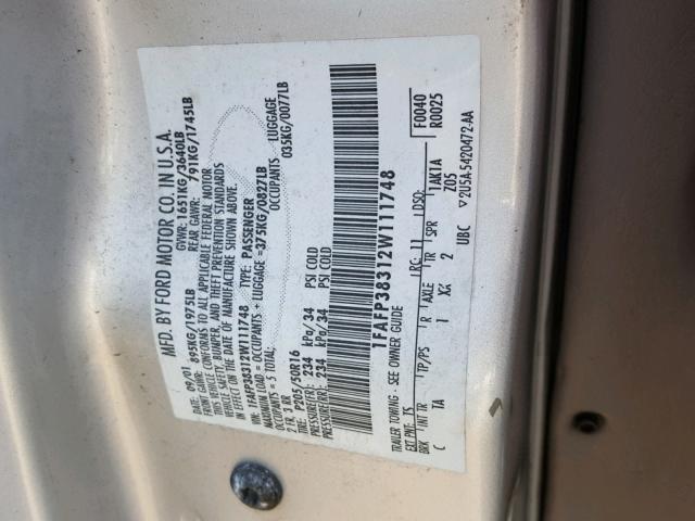 1FAFP38312W111748 - 2002 FORD FOCUS ZTS SILVER photo 10