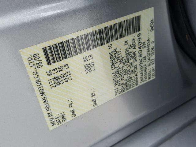 1N4AA5AP9AC804099 - 2010 NISSAN MAXIMA S SILVER photo 10