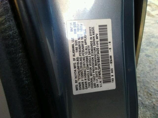 5FNRL5H97BB073420 - 2011 HONDA ODYSSEY TO BLUE photo 10