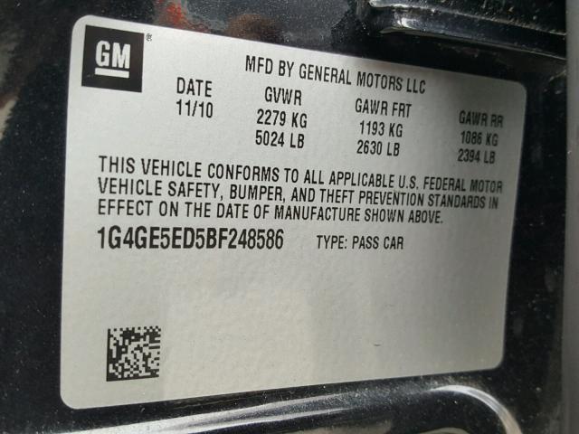 1G4GE5ED5BF248586 - 2011 BUICK LACROSSE C BLACK photo 10