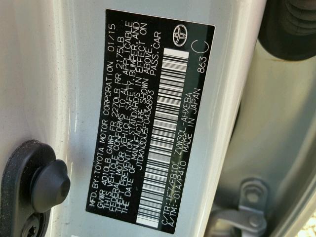 JTDKN3DU5F0436893 - 2015 TOYOTA PRIUS SILVER photo 10