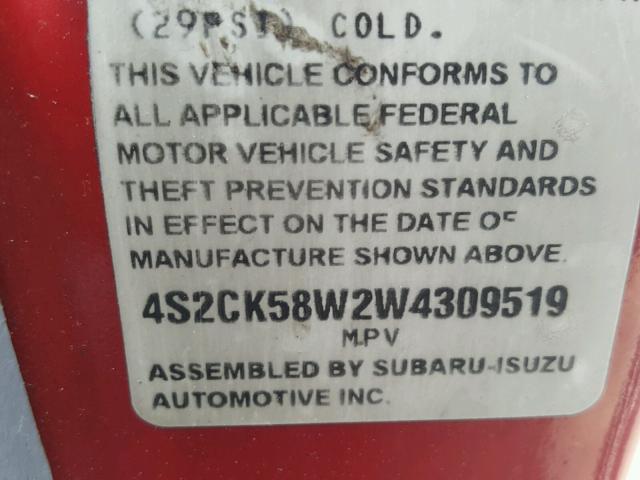 4S2CK58W2W4309519 - 1998 ISUZU RODEO S RED photo 10