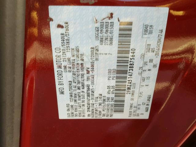 2FMZA51473BB75640 - 2003 FORD WINDSTAR L RED photo 10