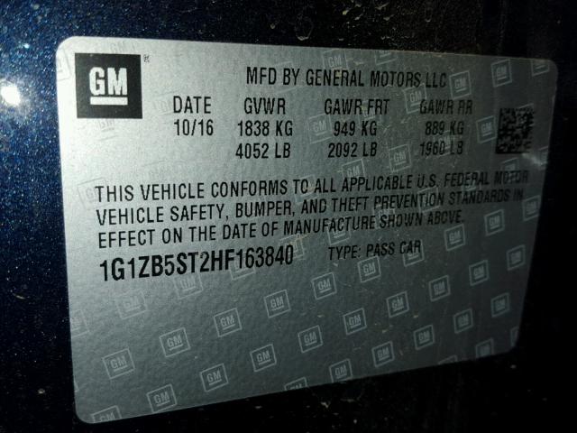 1G1ZB5ST2HF163840 - 2017 CHEVROLET MALIBU LS BLUE photo 10