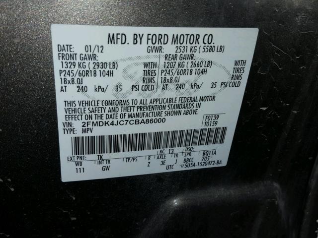 2FMDK4JC7CBA86000 - 2012 FORD EDGE SEL BROWN photo 10