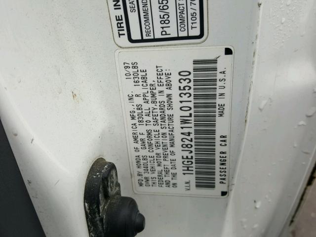 1HGEJ8241WL013530 - 1998 HONDA CIVIC EX 白色 照片 10