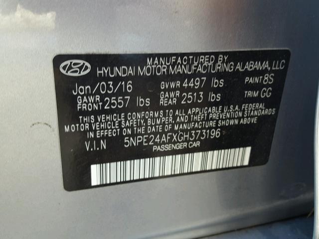 5NPE24AFXGH373196 - 2016 HYUNDAI SONATA SE SILVER photo 10