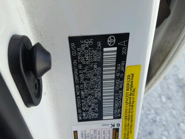 JTNBK3EK6A3047558 - 2010 TOYOTA CAMRY SE WHITE photo 10