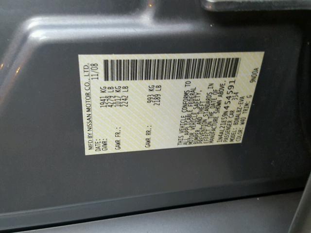 1N4AL21E59N454591 - 2009 NISSAN ALTIMA 2.5 SILVER photo 10