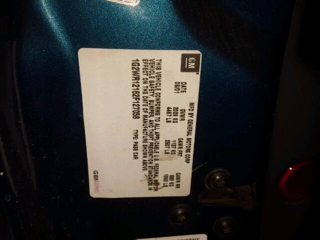 1G2WR12162F127058 - 2002 PONTIAC GRAND PRIX TURQUOISE photo 10