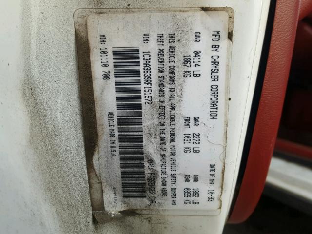 1C3AA3639RF151972 - 1994 CHRYSLER LEBARON LE WHITE photo 10