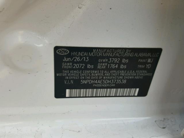 5NPDH4AE5DH373538 - 2013 HYUNDAI ELANTRA GL WHITE photo 10