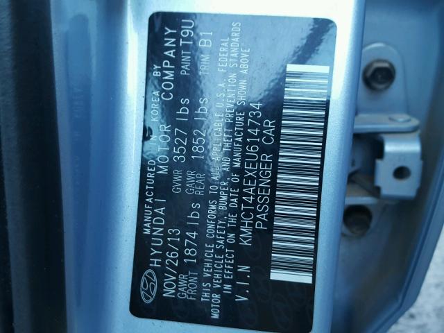 KMHCT4AEXEU614734 - 2014 HYUNDAI ACCENT GLS BLUE photo 10