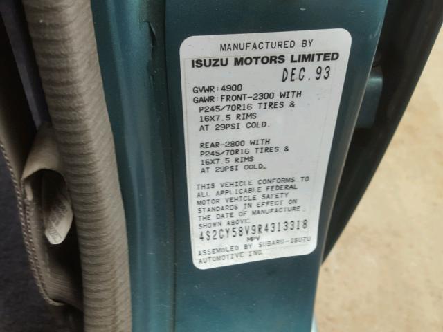 4S2CY58V9R4313318 - 1994 ISUZU RODEO S GREEN photo 10