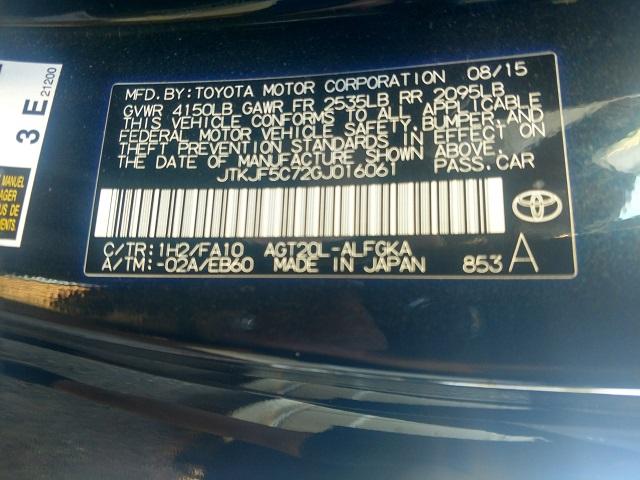 JTKJF5C72GJ016061 - 2016 TOYOTA SCION TC 灰色 照片 10