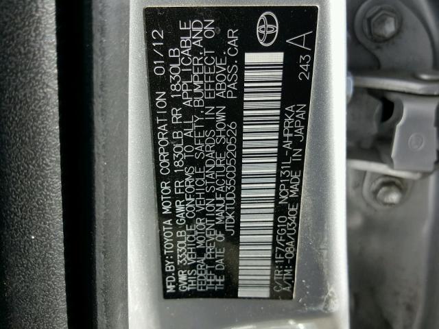 JTDKTUD35CD520526 - 2012 TOYOTA YARIS SILVER photo 10