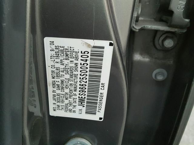 JHMES96625S005405 - 2005 HONDA CIVIC HYBR GRAY photo 10