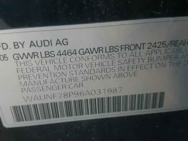 WAUNF78P96A031987 - 2006 AUDI A3 2.0 PRE BLACK photo 10