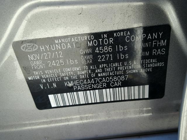 KMHEC4A47CA058087 - 2012 HYUNDAI SONATA HYB GRAY photo 10