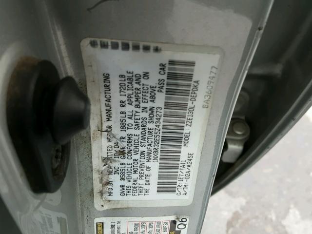 1NXBR32E55Z434273 - 2005 TOYOTA COROLLA CE SILVER photo 10