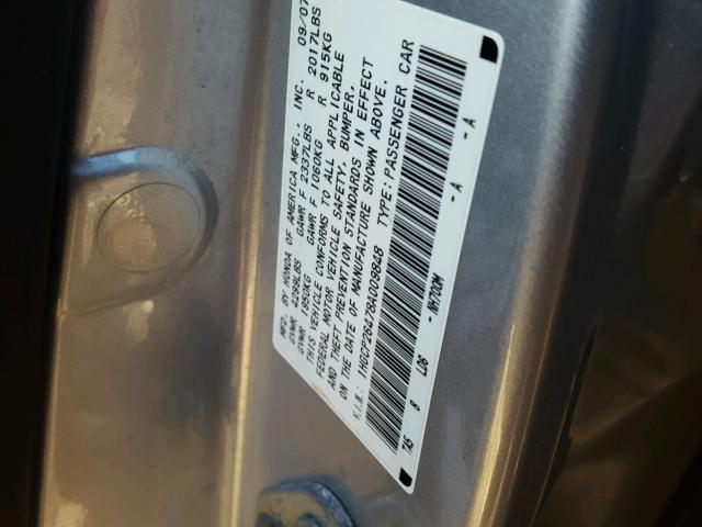 1HGCP26478A009848 - 2008 HONDA ACCORD LXP SILVER photo 10