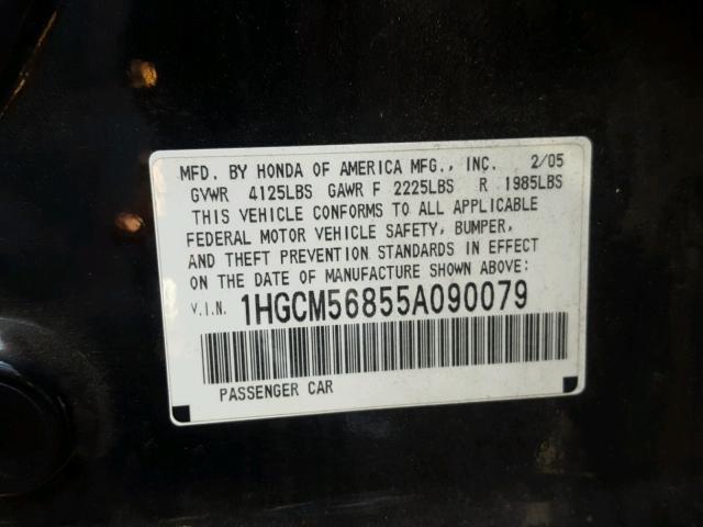 1HGCM56855A090079 - 2005 HONDA ACCORD EX BLACK photo 10