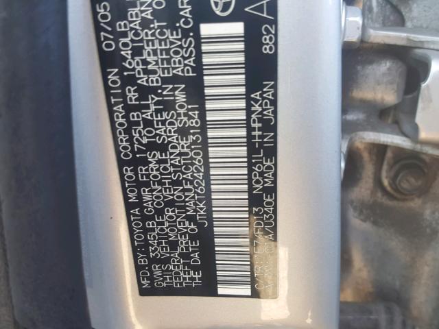 JTKKT624260131841 - 2006 TOYOTA SCION XA ვერცხლისფერი ფოტო 10