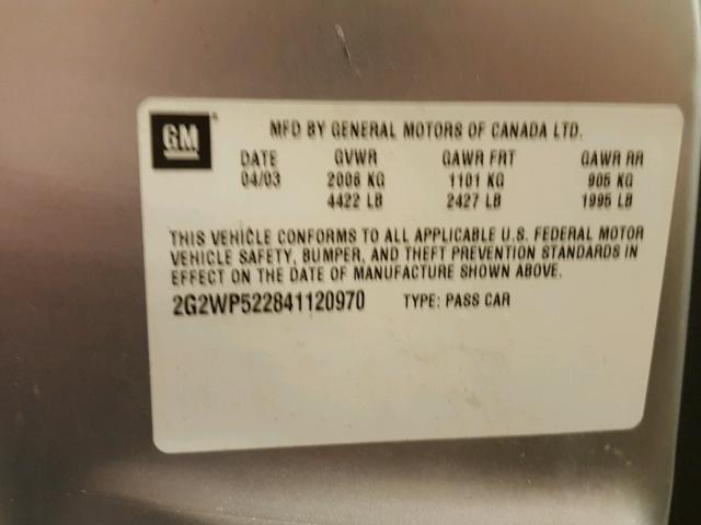 2G2WP522841120970 - 2004 PONTIAC GRAND PRIX ვერცხლისფერი ფოტო 10