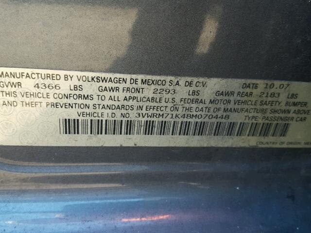 3VWRM71K48M070448 - 2008 VOLKSWAGEN JETTA SE GRAY photo 10