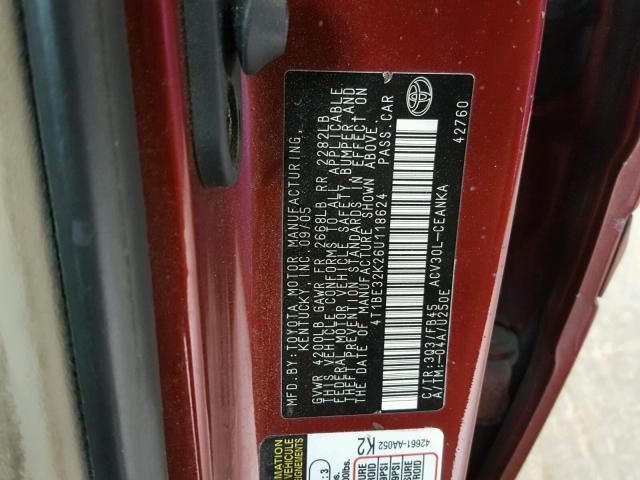 4T1BE32K26U118624 - 2006 TOYOTA CAMRY LE BURGUNDY photo 10