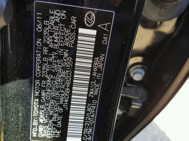 JTHKD5BH4B2031559 - 2011 LEXUS CT 200 BLACK photo 10