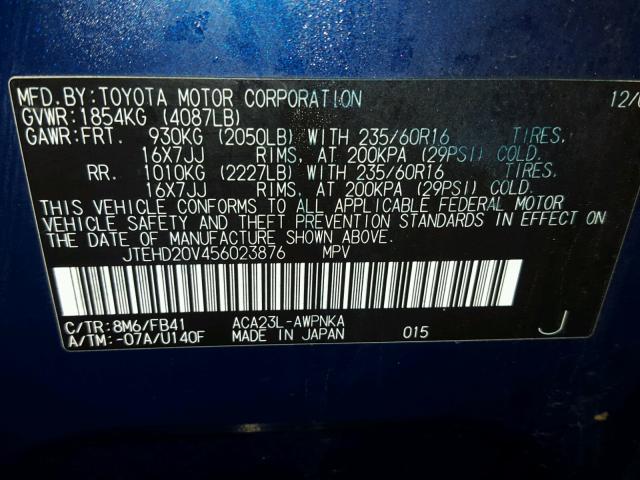 JTEHD20V456023876 - 2005 TOYOTA RAV4 BLUE photo 10