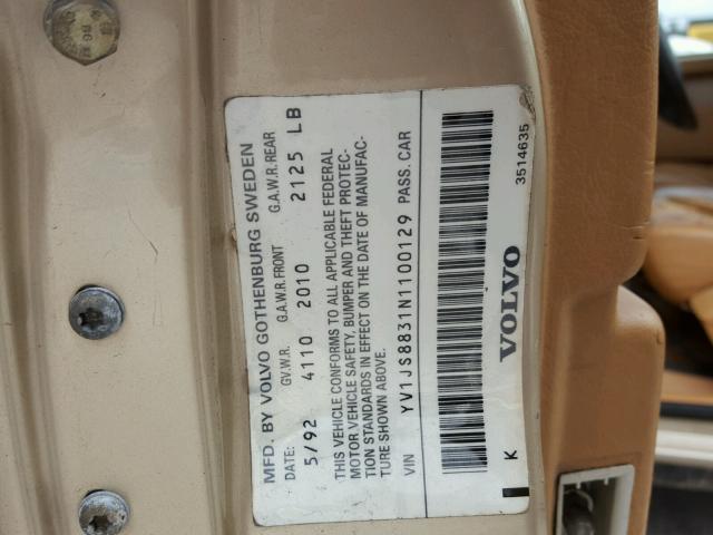 YV1JS8831N1100129 - 1992 VOLVO 940 BASE TAN photo 10