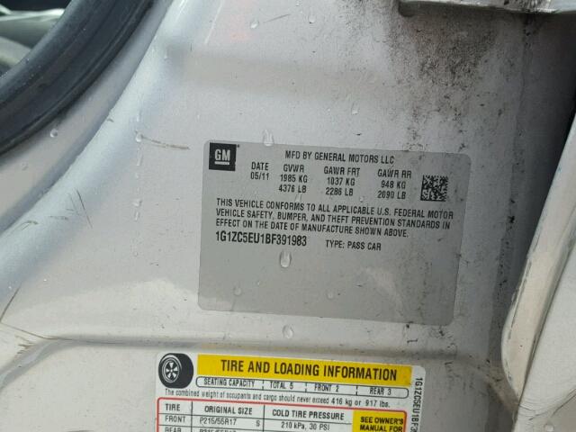 1G1ZC5EU1BF391983 - 2011 CHEVROLET MALIBU 1LT 银色 照片 10