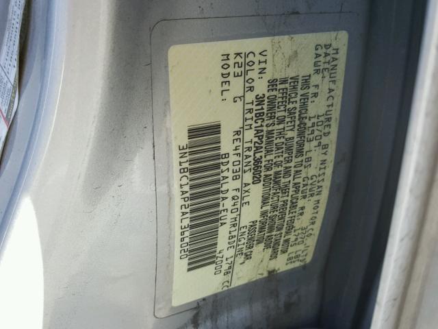 3N1BC1AP2AL366020 - 2010 NISSAN VERSA S SILVER photo 10