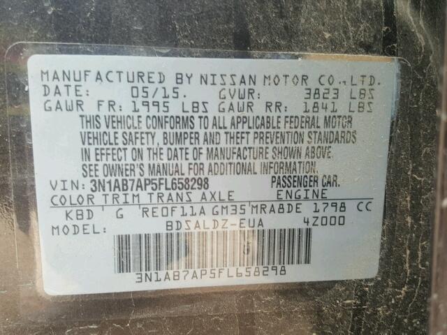 3N1AB7AP5FL658298 - 2015 NISSAN SENTRA S GRAY photo 10