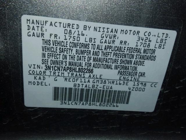 3N1CN7AP8HL802266 - 2017 NISSAN VERSA S BLUE photo 10