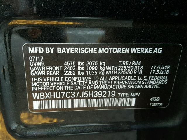 WBXHU7C37J5H39219 - 2018 BMW X1 SDRIVE2 黑色 照片 10