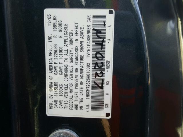 1HGCM72626A010092 - 2006 HONDA ACCORD EX GRAY photo 10