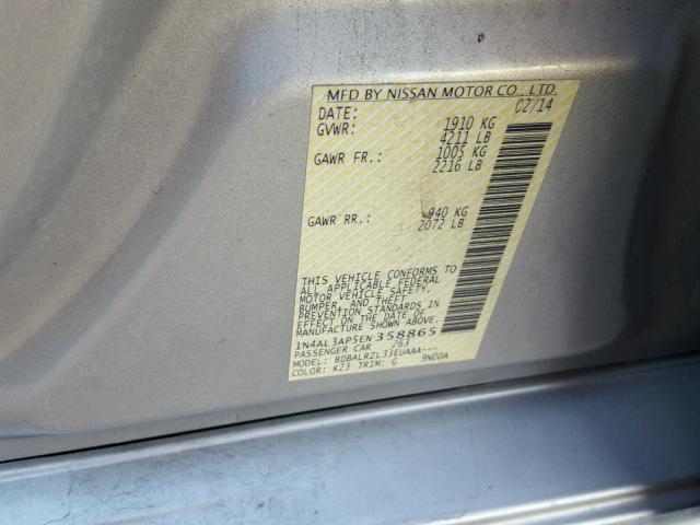 1N4AL3AP5EN358865 - 2014 NISSAN ALTIMA 2.5 SILVER photo 10