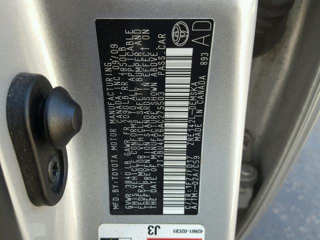 2T1BU4EE6AC275503 - 2010 TOYOTA COROLLA BA SILVER photo 10