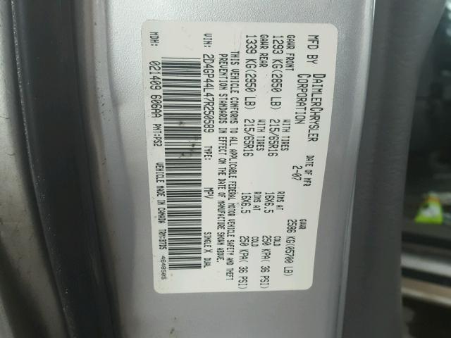 2D4GP44L47R250589 - 2007 DODGE GRAND CARA SILVER photo 10