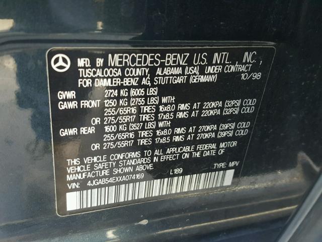 4JGAB54EXXA074169 - 1999 MERCEDES-BENZ ML 320 BLUE photo 10