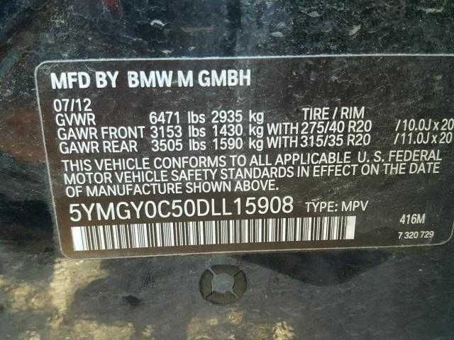 5YMGY0C50DLL15908 - 2013 BMW X5 M BLACK photo 10