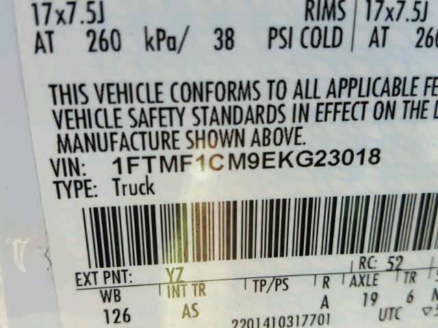 1FTMF1CM9EKG23018 - 2014 FORD F150 WHITE photo 10