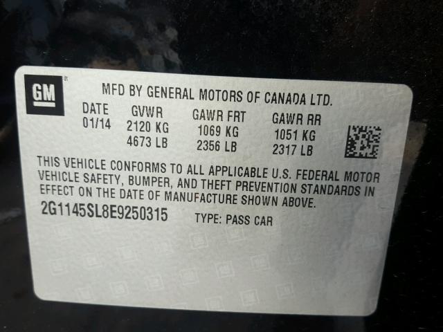 2G1145SL8E9250315 - 2014 CHEVROLET IMPALA LTZ BLACK photo 10