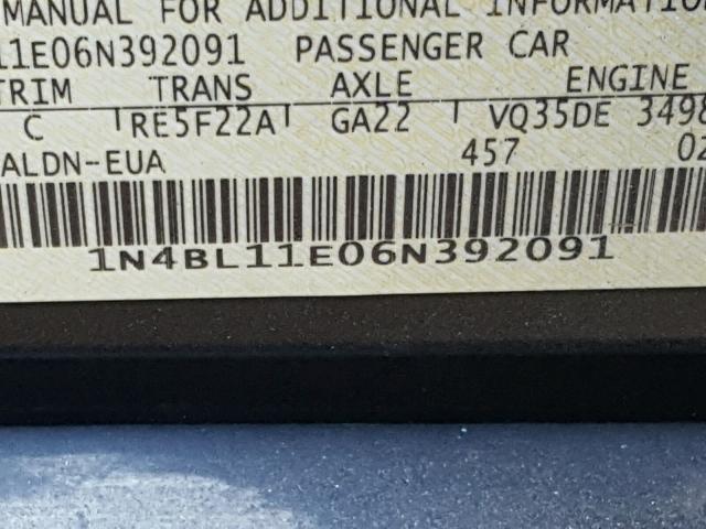 1N4BL11E06N392091 - 2006 NISSAN ALTIMA SE BLUE photo 10